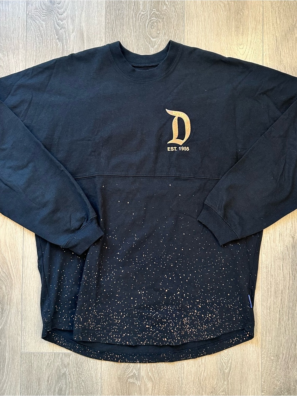 Disney Black & Gold Spirit Jersey Long Sleeve Crewneck Sweater Speckle Size M